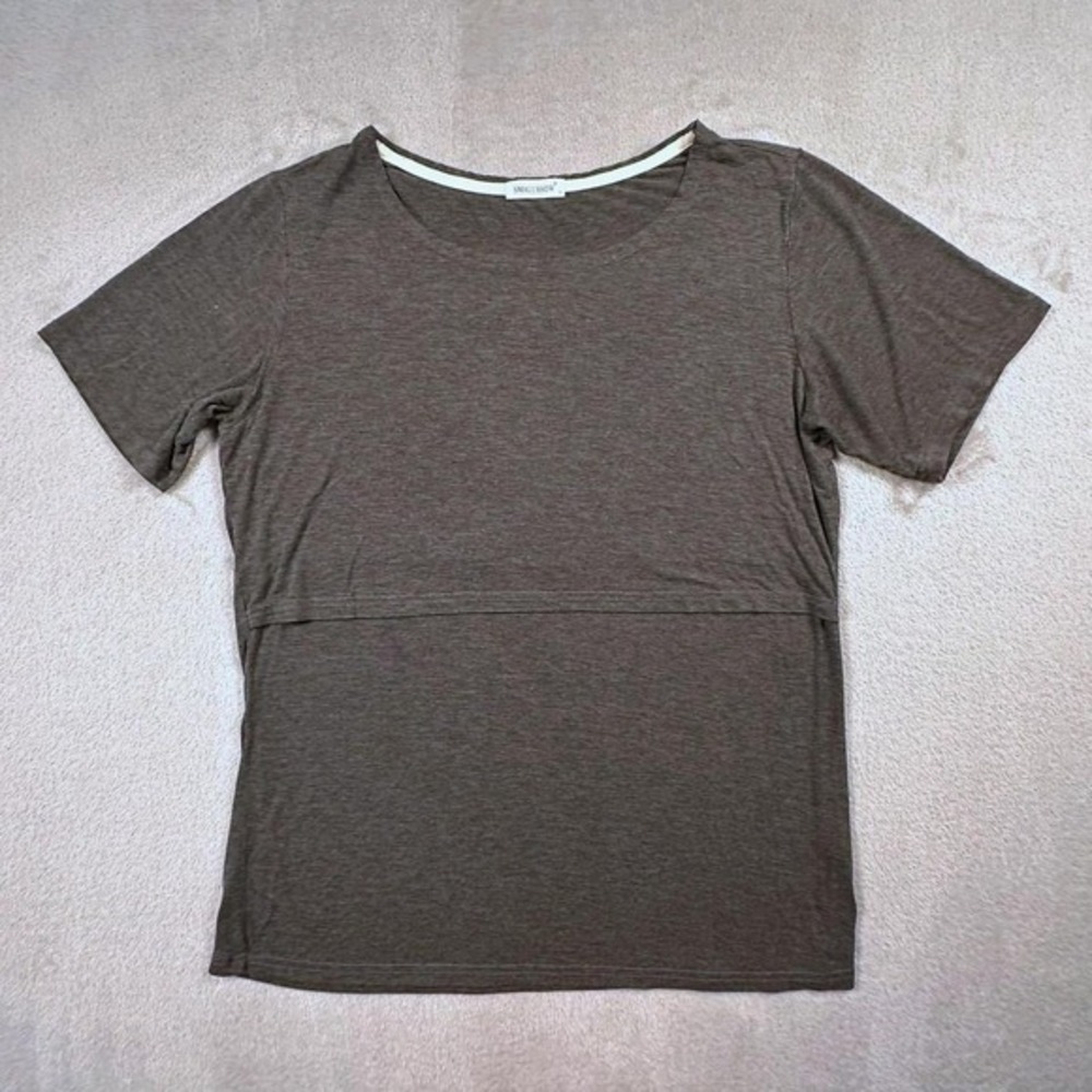 SMALLSHOW Nursing Breastfeeding Top T Shirt Short Sleeve Dark Gray Size L‎